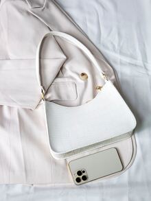 Fashionable Versatile Minimalist Underarm Baguette Bag - White - View 3
