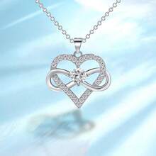 1pc Fashionable Women's Pendant Necklace, Featuring Luxurious & Elegant Design With Sparkling Heart-Shaped Cubic Zirconia Pendant, Made Of 925 Sterling Silver, 3g Weight, Suitable For Daily Wear, Dates, Commuting Or Valentine's Day Gift - White Gold - View 5