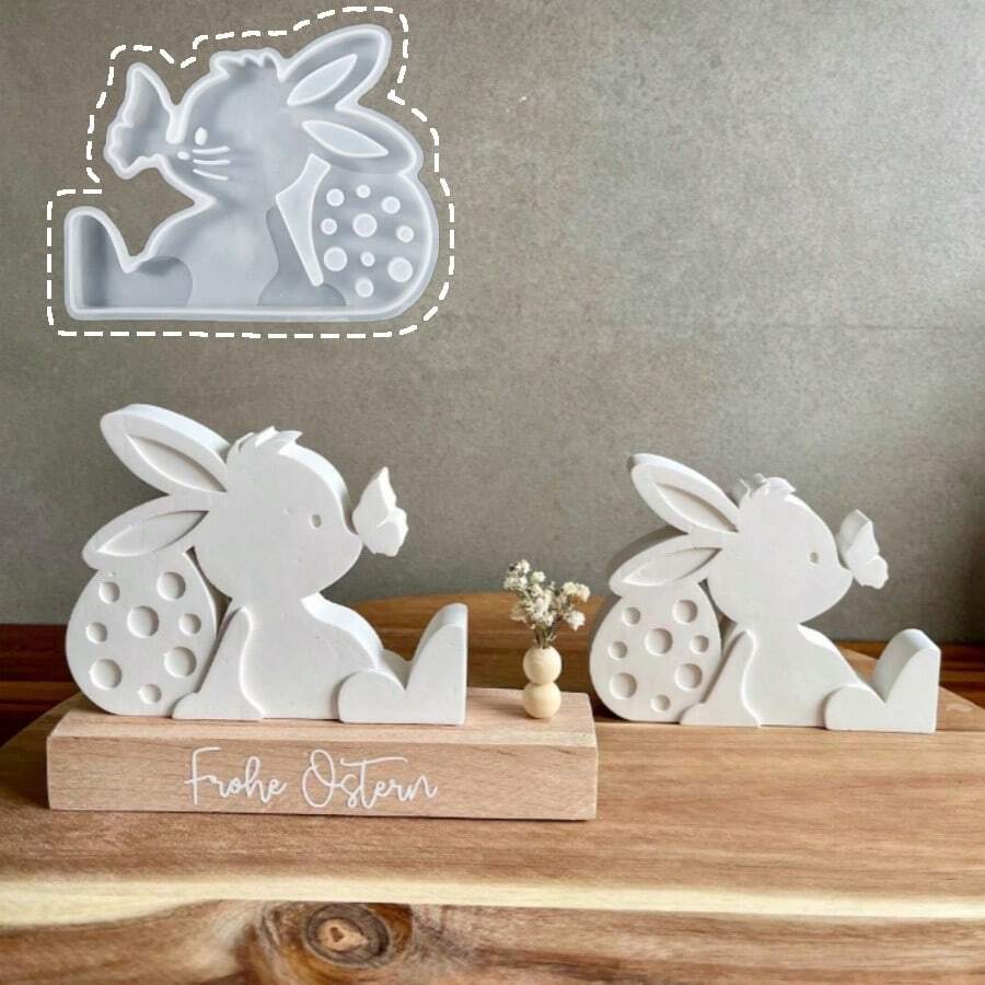 1pc Rabbit & Butterfly Silicone Mold, DIY Creative Easter Bunny Decor Plaster Mold, Holiday Home Decor/Gift Epoxy Resin Mold, Handcraft Casting Mold, Art Plaster Decorative Mold - White - View 1