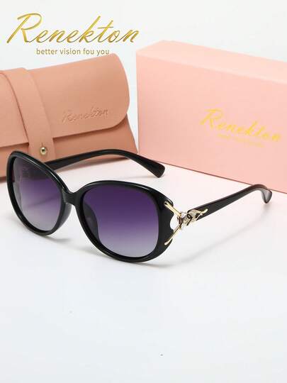 RENEKTON Fashionable Women's Sunglasses, Polarized Brick Fox Head Oval Metal Sunglasses, Made Of TAC Material, Lightweight And Durable For Driving, Outdoor, Party, Elegant, Photography, Travel, Leisure, Ideal Gift For Men And Women (Birthday, Valentine's Day, Summer, Wedding, Ramadan), Daily And Special Occasion Glasses, Fashionable Frames, Comfortable Fit, Simple And Versatile Accessory, Unisex Gift Choice, High-End Brand Holiday Gift Boutique Sunglasses, Summer Set, Gift Box Set, Teacher's Day, Back To School.