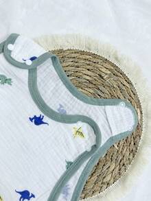 Soft Breathable 0.5 TOG Sleeping Bag | Baby Sleeveless 100% Cotton Crinkle Gauze Muslin Sleepsack For Spring Summer Dinosaur Printed Sleep Sack 0-18M - Dinosaur - View 7