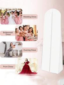 1pc Premium Thick Plastic Wedding Dress Garment Bag - Elegant Hanging Clothes Cover With Zipper Closure, Breathable And Dust-Proof, Suitable For Extra Long Gowns And Bridal Coats, Wedding Dress Protection | Clear Wedding Dress Bag | Breathable Material - Multicolor - View 3