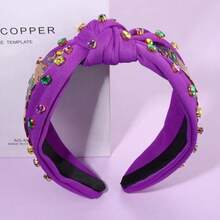 Mardi Gras Headbands For Women Crown Mask Headband Green Purple Yellow Rhinestone Jeweled Knotted Headband Mardi Gras Accessories Carnival Outfits Party Favors Gift MARDI GRAS A - Purple - Purple White - 查看 5