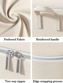 1pc Foldable Fabric Storage Bag, Portable Clothes Organizer Bag With Reinforced Handle And Zipper, Suitable For Wardrobe, Bedroom, Under Bed Storage, Home Organization Box, Also Suitable For Back To School - White - View 7