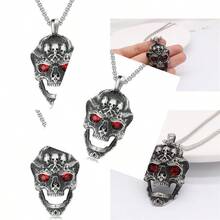 Collar cruz gótica clásico colgante cruz vidrio rojo collar punk acero inoxidable motociclista roca joyería gótica halloween - como en la foto - Ver 3