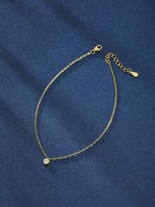 1pc S925 Sterling Silver Romantic Single Heart Cubic Zirconia Inlaid Anklet, Versatile & Elegant Everyday Wear, Heart-Shaped Anklet Gift - Love - View 4