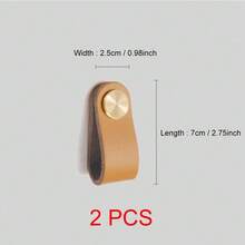 2pcs Synthetic Leather Cabinet Drawer Handles, American Modern Furniture Door Knobs, Kitchen/Dresser/Kids Room Drawer Pulls - Coffee Brown - View 7