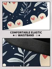 男士平角内裤 1 件装 - 心形叶子印花浪漫内衣，情人节礼物及舒适日常穿着，浪漫心形印花内裤，爱心主题印花内裤，送给他的完美情人节礼物及日常穿着 - 黑色 - 查看 4