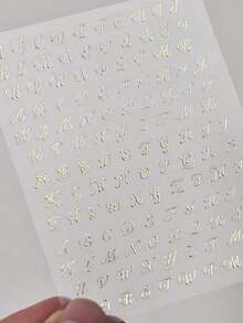 4pcs/Set Roman Letter Nail Art Stickers Gothic Golden Silvery Black White Old Alphabet Nail Art Decals Self Adhesive English Words Sliders DIY Manicure Decorations - 彩色 - 查看 3
