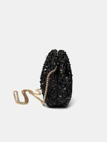 This Stylish New Women's Handbag Features A Sequined Design And A Metal Chain Embellishment. Versatile And Practical, It's Suitable For Various Occasions Such As Parties, Dates, And Banquets. - Black - View 4