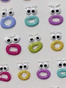 3张可爱怪兽嘴巴美甲贴纸，多巴胺果冻扁平计划本贴纸，趣味表情水杯美甲贴纸 - 彩色 - 查看 4
