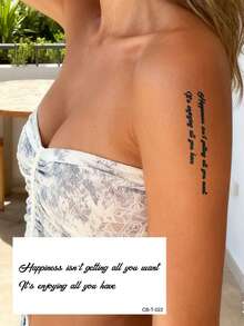 6片/1片装草本果汁半永久细线临时纹身贴纸 - 励志情感手写英文短句图案，可贴于背部、肩部、颈部、锁骨、腹部、腿部和身体其他部位。防水，不反光。纹身贴纸。 - 藍色 - 查看 14