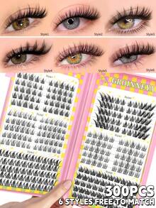 240-300 Pcs Fairy Lashes Volume Mixed Tray Lashes Cluster Kit Fox Eye Eyelashes Natural Look Cluster Lashes Individual Eyelashes Clusters C Curl Wispy Segmented False Eyelashes Large Capacity Eyelash Book Including 6 Styles Free To Match Eyelash Extension - Black - View 2