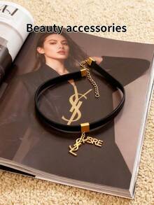 Yves Saint Laurent YSL 女士黑金项链手链二合一首饰套装