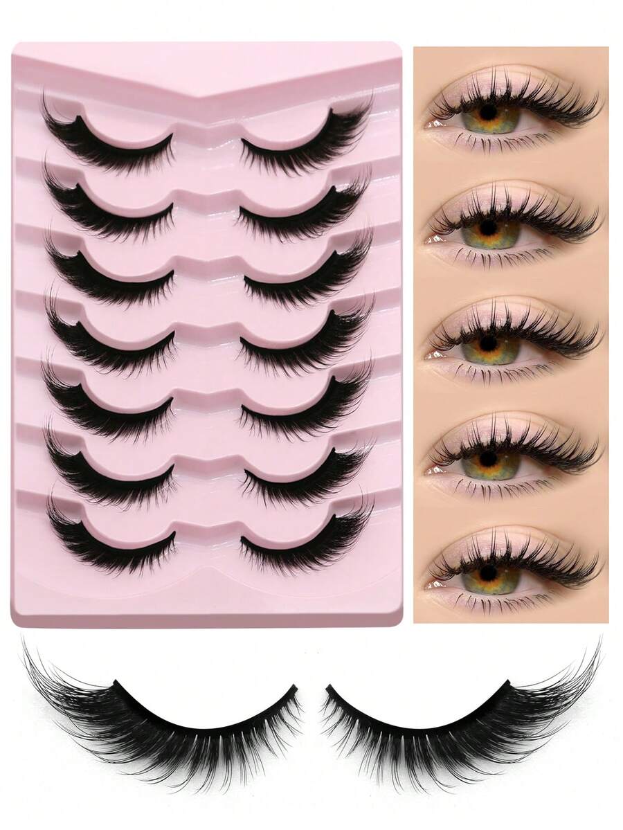 7 Pairs Cat Eye Lashes Faux Mink Eyelashes Winged End Eye Elongated Eyelashes Fake Lashes Soft Natural Long Full Strip False Eyelashes Suitable For Daily Use, Carnival Parties, Music Festivals - Cat Eye Lashes - View 1