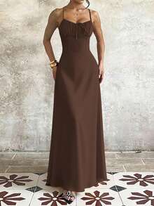 PoPoHouse 女士长裙，优雅性感波西米亚风沙滩度假纯色派对吊带裙，情人节女装，春夏女装