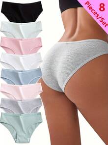 8-Piece Set Of Women's Breathable Comfortable Elastic Solid Color Thigh-High Panties, Essential For Daily Home Use - Black - View 2