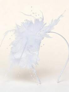 1件复古优雅羽毛花朵发箍，派对及婚礼头饰，夸张的3D花朵和珍珠装饰，适合化装舞会、嘉年华、宴会等场合，粉色发饰发箍，家居美发饰品 - 彩色 - 查看 8