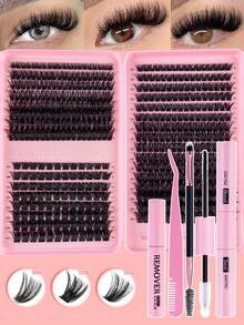 608pcs D-Curl Eyelash Extension Set, 30D+40D/60D+80D, Various Combinations, 10-16mm Soft & Natural Lashes, Includes Eyeshadow, Glue, Sealer, Tweezers & Brush, Suitable For Beginners, Large Capacity