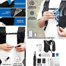 轻便跑步水袋背心 - 便捷水袋包，带手机口袋 | 男女通用稳定跑步装备。适合徒步、马拉松、越野跑、骑行和户外露营。男女通用水袋背心/跑步背包组合。女士透气运动胸包。可调节轻便肩带。户外健身跑步水壶和手机收纳袋。女士运动配件。尼龙材质。 - 彩色 - 查看 12