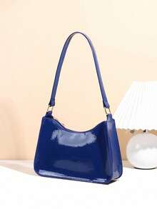 Bolsa Baguete Simples de Debaixo do Braço para Meninas, Salto Alto Versátil e Prático com Desenho de Fivela e Bico Fino para Uso Diário de Meninas - Azul - Visão 4
