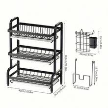 2025 Escurridor de platos, Escurridor de cocina de tres niveles que ahorra espacio para encimera, Estante de almacenamiento de metal para encimera de cocina con tabla de cortar, Escurridor de platos de gran capacidad, Escurridor de platos de tres niveles con escurridor de platos, Escurridor de platos para platos, tazas, palillos, cucharas y tenedores, Negro, Día de San Valentín, Decoración del hogar, Artículos esenciales de cocina, Decoración de cocina - Negro - Ver 8
