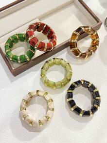 1pc Women's Beaded Bracelet, Bohemian Style Beaded Resin CCB Elastic Bracelet, Suitable For Vacation Wear - Beaded Elastic Bracelet - View 1