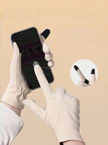 1 双卡其色/黑色/白色手套，时尚保暖的德国羊毛内衬全指手套，具备触屏功能，掌心防滑，防风保暖，适合滑雪、骑摩托车和户外冬季活动。 - 彩色 - 查看 3