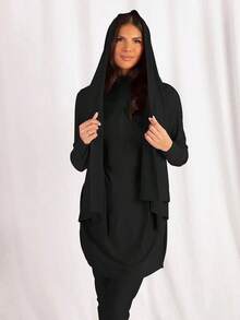 1件夏季沙滩泳装头巾，纯色长款矩形浴巾，适合戴面纱的女性游泳 - 黑色長方巾 - 查看 6