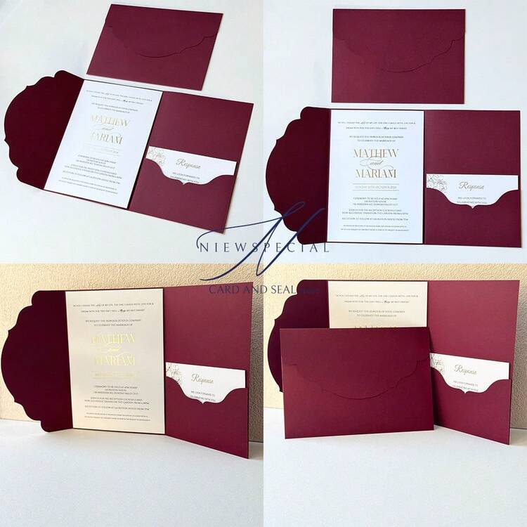 10/20/25pcs Set Tri-Fold Pocket Wedding Invitation Envelopes, Simple Invitation Envelopes For Engagement, Christening, DIY Invitations, 5*7 Inch Invitations, Pocket Invitations, Customized Invitations, New Design Covers. Christmas Cards - Multicolor - View 6