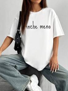 女士純色圓領短袖寬鬆T卹，100%棉質上衣，趣味簡約字母標語圖案印花，春夏裝日常休閒女裝，街頭服飾，外出度假，camisetas invierno mujer，noistamujer，camiseta oversize mujer，motif mujer， mujer，jersey，fiesta，sudaderas de mujer，conjunto mujer invierno，ropa verano mujer，verano mujer，y2k，mujer， curve，ropa curvy mujer，sudadera mujer talla grande，friga curve，ropa curvy mujer，sudadera mujer talla grande，friends， curve，vacation，casual，辦公室/休息室/居家/戶外運動/復古風/簡約，趣味設計，四季通用休閒上衣，情人節情侶短袖，男女同款短袖，約會，浪漫出行，節日送禮，白色上衣，deporte，top negros elegantes - 白色 - 查看 5