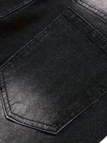 Men's Streetwear Black Washed Heavy Ripped Frayed Distressed Jeans - Skinny Stretchy Fit Destroyed Denim Pants - 黑色 - 查看 7