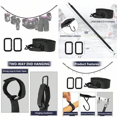 Hockey Hanger 58Inch Portable Gear Rack Organizer With 2 Adjustable Hooks For Home Outdoor Ice Hockey Skating Camping Fishing