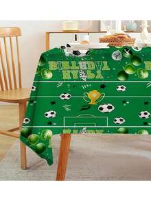 1件绿色足球主题一次性桌布，塑料材质，印有足球图案，适合运动主题生日派对用品、足球迷生日装饰。 - 綠色 - 查看 3