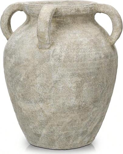 Oairse Handmade Flower Vase 27CM Tall Terracotta Vase, Vintage Ceramic Vases For Flowers Rustic Antique Vases Décor Wide Mouth Matte Finish For Home Office Resto Café Decoration