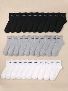20双儿童中筒袜，儿童运动袜，新学期跑步袜，条纹，钩编设计，适合日常穿着，适合1-16岁男孩女孩，透气柔软舒适 - 彩色 - 查看 5