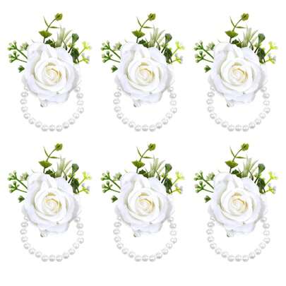 1pc Ivory Rose Wrist Corsage | Can Be Worn As Wrist Accessory Or Brooch, Made With Realistic Satin Petals Accented With Pearls | Designed For Brides And Bridesmaids, Suitable For Weddings, Galas, Proms And Other Formal Occasions | Bridal Shower, Wedding Wrist Corsage