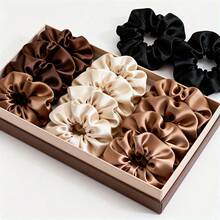 28pcs Satin Hair Scrunchies Set - Neutral Mocha Color Hair Ties | Black, Mocha Brown, Beige And Earth Tone Colors | Multipurpose Hair Accessories For Women ,Ponytail Holders ,Hair Elastics ,Hair Rope Elastic Band - Multicolor - View 10