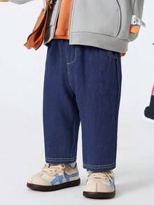 mini bala 2-6Y Kids Soft Denim Effect Pants, Seamless Waist, Spring 2026 Collection - Denim Dark Blue - View 2