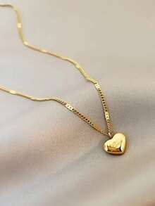 1pc Fashionable Stainless Steel Heart Charm Necklace For Women, Great For Daily Decoration - Gold - View 8