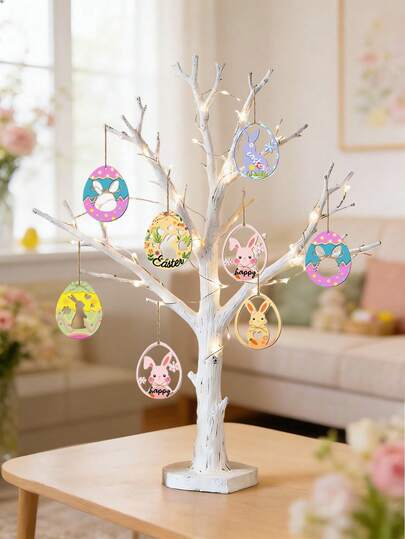 24pcs Unfinished Wooden Easter Decorations, Unfinished Wooden Hollow Easter Eggs & Rabbits Crafts, Easter Wood Cutouts Unfinished Wooden Egg Bunny Crafts, Easter Craft, Easter Wooden Hanging Decor, DIY Easter Decorations, Party Supplies, With Strings, Spring Easter Wood Decor, Suitable For Party And Home Decoration