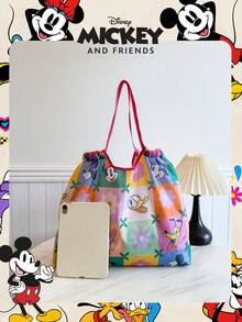 Disney 1 pièce Sac de courses pour enfants avec motif officiel autorisé de Mickey Mouse, sac fourre-tout pliable grande capacité, sac à bonbons, sac à déjeuner, sac à collation, sac à bandoulière à cordon, sac à main léger, officiel et autorisé - vérifiable, convient aux enfants/garçons/filles pour un usage quotidien/les courses - Multicolore - Voir 5