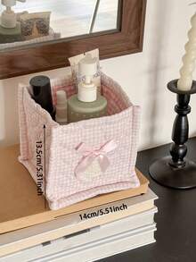 Heart Quilted Storage Basket Mini Square Storage Box Cute Plaid Pattern Skincare Storage Bin Soft Fabric Makeup Storage Pouch Large Capacity Desk Items Organizer Bin Makeup Tools Storage Brushes Storage Bag - Multicolor - View 9