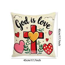 Fundas de almohada para San Valentín, 4 unidades, con estampado de corazones, letras y cruces, para decoración del hogar - Multicolor - Ver 6