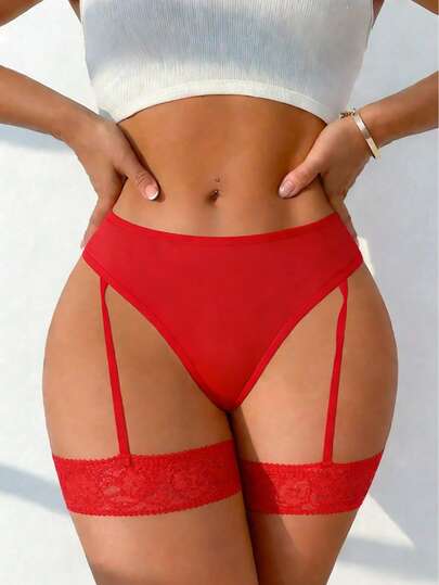 Women's Solid Color Crotch Open Lace Camisole Sexy Breathable Moisture-Wicking Ladies Underwear, Comfortable Soft Crotch Open Thong