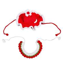 Handmade Knitted Pet Collar & Hat Set, Soft Yarn, Flower Design, Cat & Dog Accessories, Photo Props