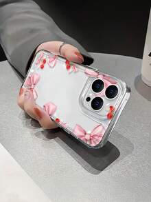Pink Bow And Cherry Patterned Phone Case, Transparent Large Hole Design, Perfect Combination Of Fashionable Printing And Transparent Materials, Individual And Luxurious, Features Shockproof And Beautiful Appearance, Anti-Drop And Wear-Resistant, Comfortable Hand Feel, And Lens Protrusion Protection Function ,Compatible For IPhone 17/17Air/17Pro/17Pro Max,16,15,14,13,12,11 Pro/Pro Max/Plus,X/XS/XS Max Series And Galaxy S/A Series. It Is An Ideal Gift For Easter, Christmas, Halloween Decorations/Birthdays, For Girlfriends, Boyfriends, Friends, Or Personal Use. - Trong sáng - Xem 4