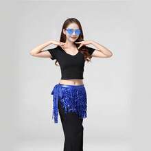 Sequin Belly Dance Scarf Tassel Wrap Sparkly Fringe Skirt With Pair Heart Party Rave Costume Women - Royal Blue - View 3