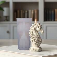 1pc Horse Totem Aroma Candle Silicone Mold, DIY Classical Horse Head Candle Mold, Embossed Roman Column Decor Mold - White - View 3