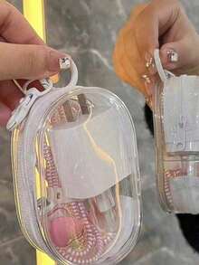 1 Transparent Multi-Purpose Data Cable Storage Bag With Hook Design, Portable Storage For Headphones When Traveling, Suitable For Travel - 黑色 - 查看 4